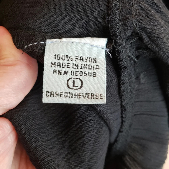 Nostalgia Black Rayon Embroidered Tassel Elastic Waist & Wrist Short Dress Sz L - Picture 7 of 11